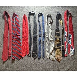 VTG Neckties Ties Lot Of 8 Red Blue Black Silver Free Shipping